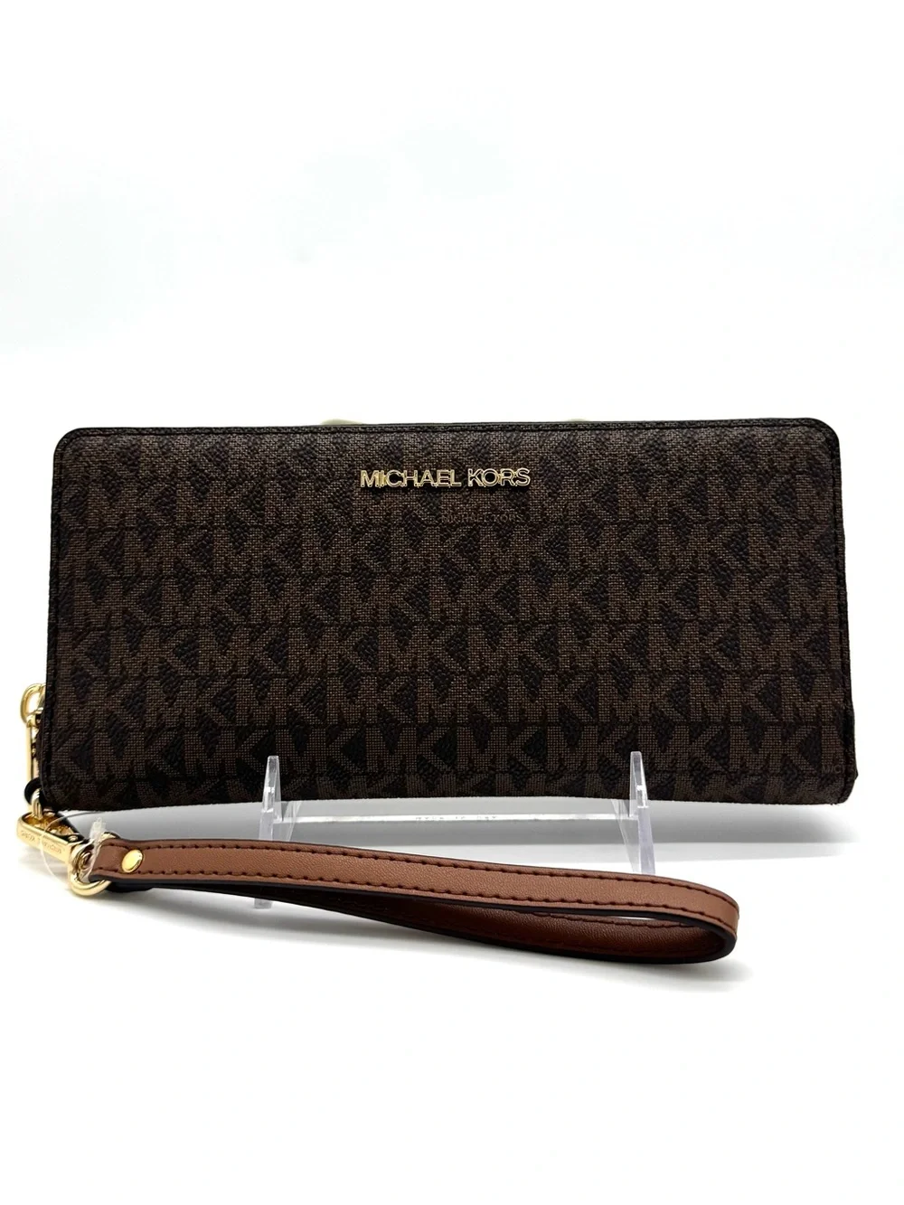 Michael Kors Large Continental Wallet Wristlet Brown/Gold